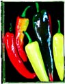 5 hot peppers on black background Ecard